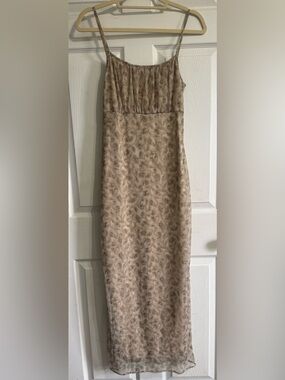 VTG 90s slip dress paisley net y2k brown grunge festival S hippie retro lined